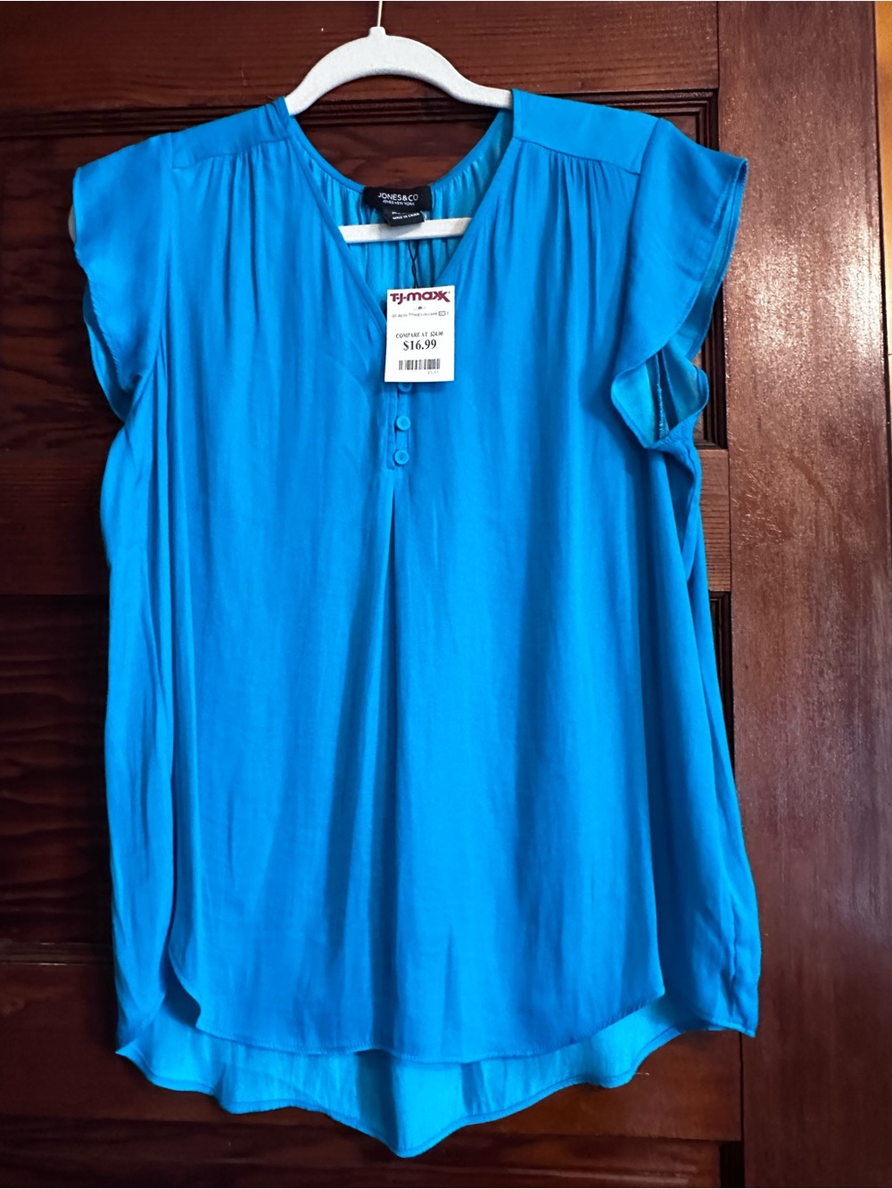 Jones New York Turquoise Cap Sleeve Blouse